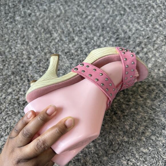 Naturalizer Vtg Y2K Clog Heels Sandals Pink Leather Studs Size 7 M Strappy - Picture 6 of 11